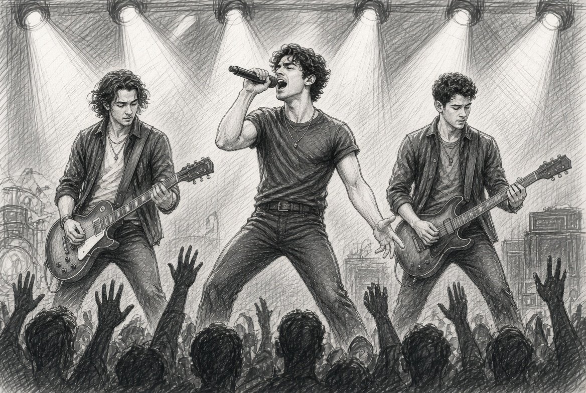 Jonas Brothers On Stage Sketch (AI Generated)